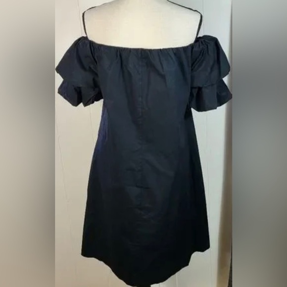 Club Monaco Arnar Off-the-Shoulder Black Cotton A-Line Mini Dress - Picture 6 of 10
